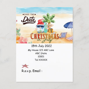 Kerstmis in juli met SANTA CLAUS Save the date Feestdagenkaart