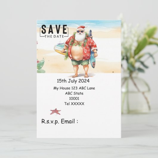Kerstmis in juli met SANTA CLAUS Save the date Kaart (Staand voorkant)