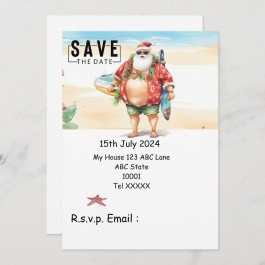 Kerstmis in juli met SANTA CLAUS Save the date Kaart (Voorkant / Achterkant)