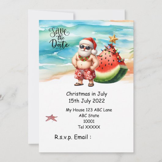 Kerstmis in juli met SANTA CLAUS Save the date Kaart (Voorkant)