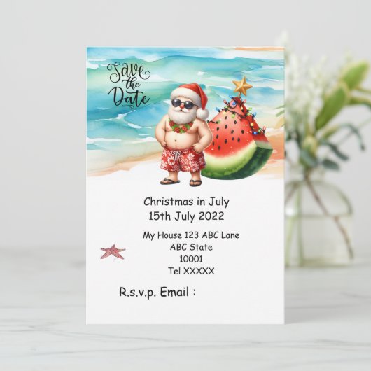 Kerstmis in juli met SANTA CLAUS Save the date Kaart (Staand voorkant)
