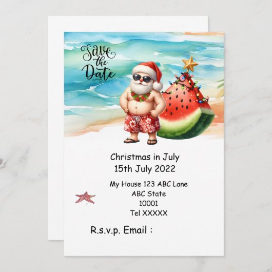 Kerstmis in juli met SANTA CLAUS Save the date Kaart (Voorkant / Achterkant)