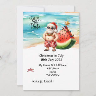 Kerstmis in juli met SANTA CLAUS Save the date Kaart
