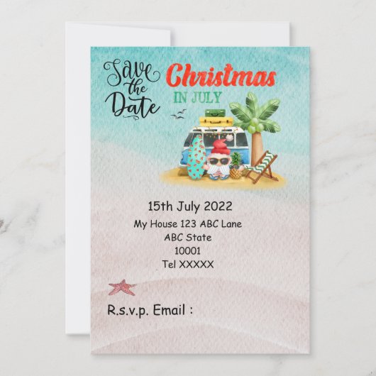 Kerstmis in juli met SANTA CLAUS Save the date Kaart (Voorkant)
