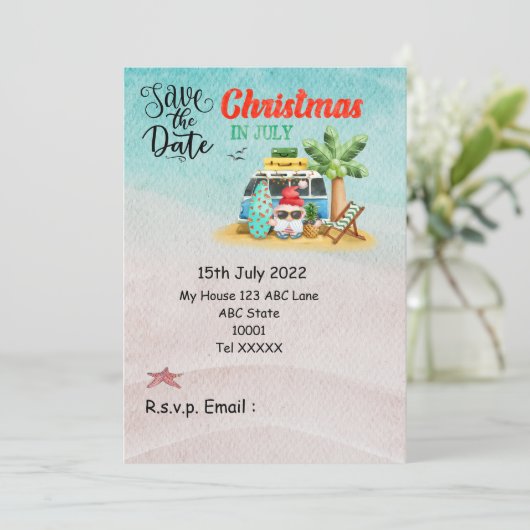 Kerstmis in juli met SANTA CLAUS Save the date Kaart (Staand voorkant)