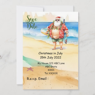 Kerstmis in juli met SANTA CLAUS Save the date Kaart