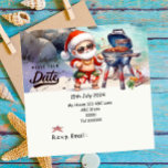 Kerstmis in juli met SANTA CLAUS Save the date Kaart<br><div class="desc">"Ho, ho, ho! Maak je klaar om Kerstmis in juli te vieren met de Kerstman zelf! Kom met ons mee voor een feestelijke zomersoirée gevuld met zon, zand en feestvreugde. De Kerstman zal een speciale verschijning maken om vreugde en lach te verspreiden terwijl we genieten van strandplezier en zomertraktaties. Markeer...</div>