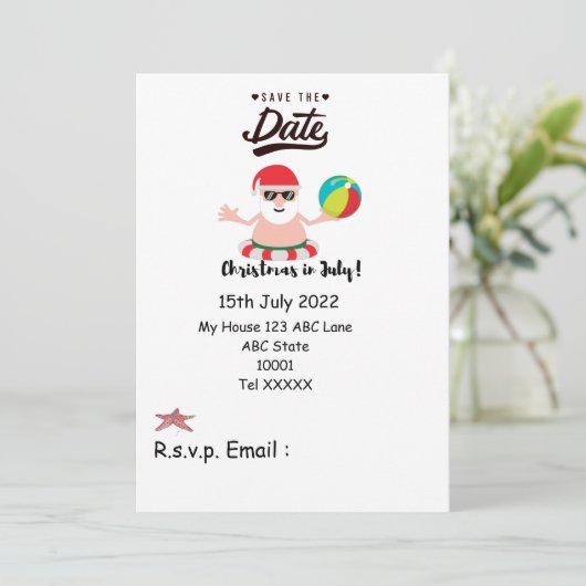 Kerstmis in juli met SANTA CLAUS Save the date Kaart (Staand voorkant)