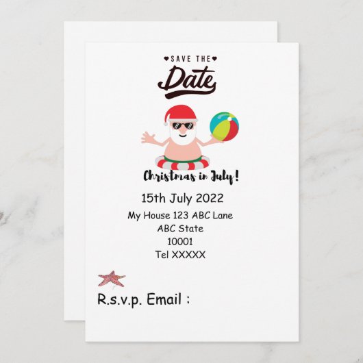 Kerstmis in juli met SANTA CLAUS Save the date Kaart (Voorkant / Achterkant)