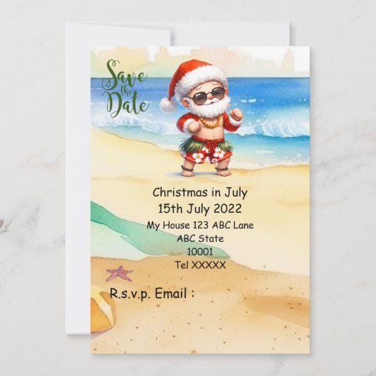 Kerstmis in juli met SANTA CLAUS Save the date Kaart (Voorkant)