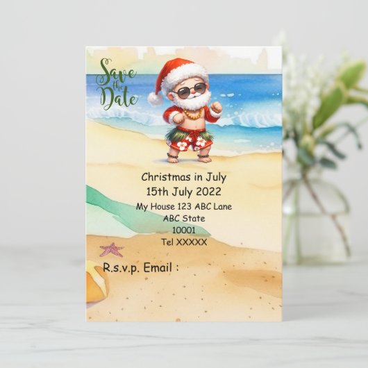 Kerstmis in juli met SANTA CLAUS Save the date Kaart (Staand voorkant)