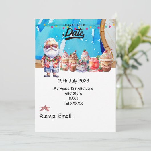 Kerstmis in juli met SANTA CLAUS Save the date Kaart (Staand voorkant)