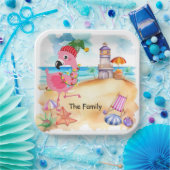 Kerstmis in juli met SANTA flamingo Papieren Bordje (Feest)