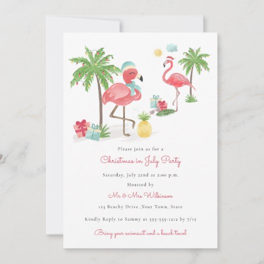 Kerstmis in juli moderne flamingo party kaart (Voorkant)