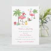 Kerstmis in juli moderne flamingo party kaart (Staand voorkant)