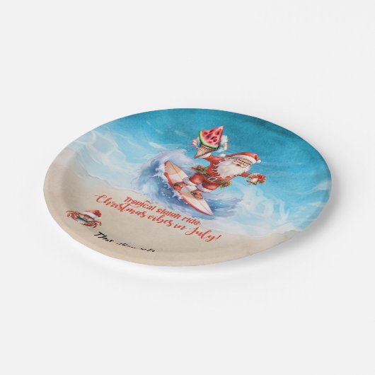 Kerstmis in juli op het strand papieren bordje (Gekanteld)