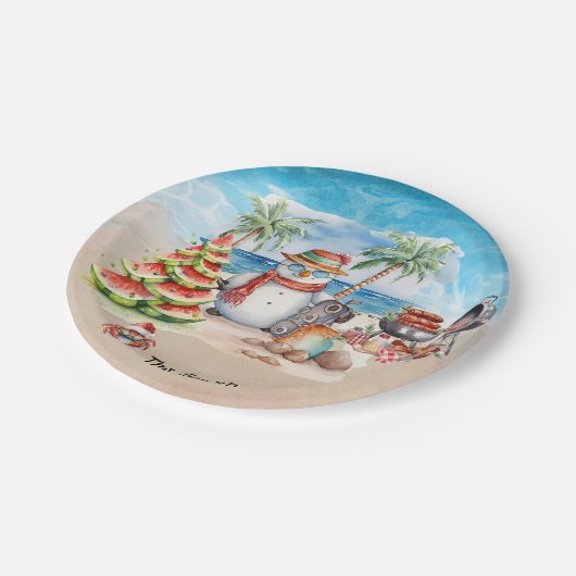 Kerstmis in juli op het strand papieren bordje (Gekanteld)