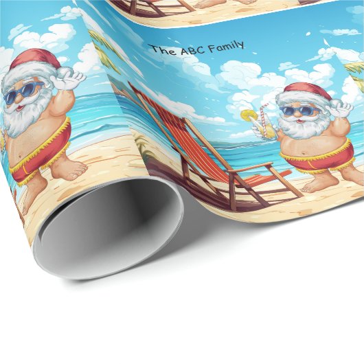 KERSTMIS IN JULI OP STRAND CADEAUPAPIER (Rol Hoek)