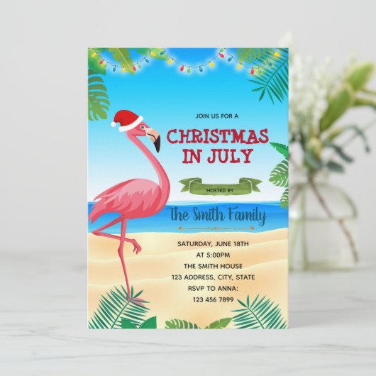 Kerstmis in juli op uitnodiging van 4 juli (Staand voorkant)