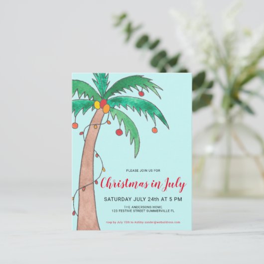 Kerstmis in juli Palm Briefkaart (Staand voorkant)