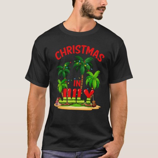 Kerstmis in Juli Palm Tree Kerstboom Lichte Zomer T-shirt (Voorkant)
