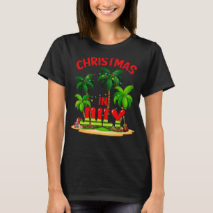 Kerstmis in Juli Palm Tree Kerstboom Lichte Zomer T-shirt