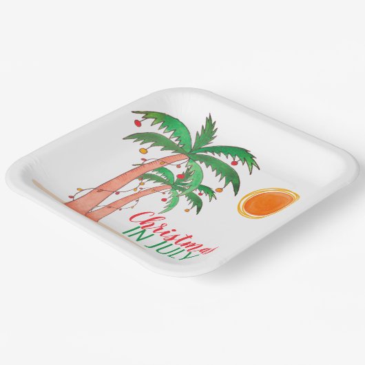 Kerstmis in juli Palm Trees Party Paper Borden Papieren Bordje (Gebogen)