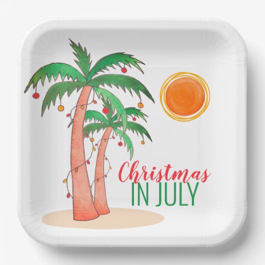 Kerstmis in juli Palm Trees Party Paper Borden Papieren Bordje (Voorkant)