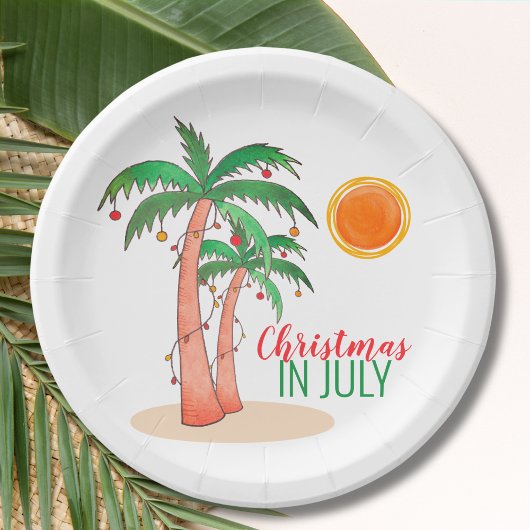 Kerstmis in juli Palm Trees Party Papieren Bordje
