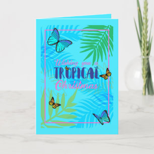 Kerstmis in juli palmbladeren en vlinders feestdagen kaart