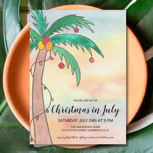 Kerstmis in juli palmbomen feest uitnodiging
