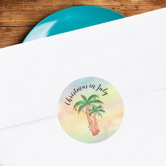 Kerstmis in juli Palmbomen Ronde Sticker