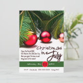 Kerstmis in juli-palmboom rode versiering tropisch kaart (Staand voorkant)