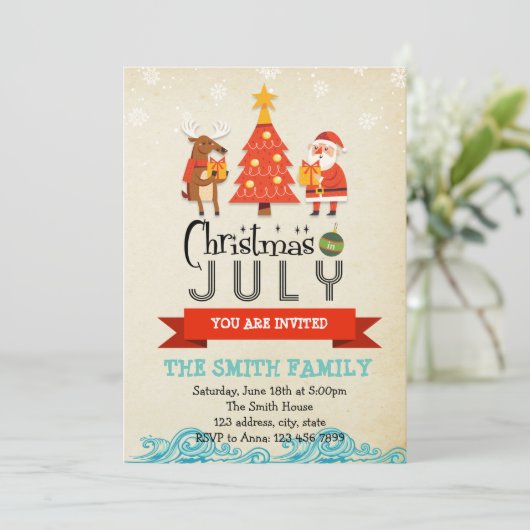 Kerstmis in juli partijuitnodiging kaart (Staand voorkant)