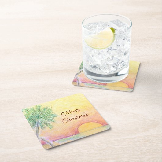 Kerstmis in Juli Party Tropisch Strand Kleurrijk Kartonnen Onderzetters (Insitu)