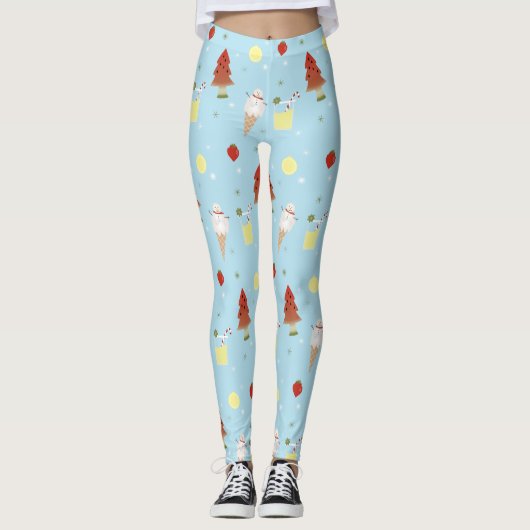 Kerstmis in juli patroon Leuke Sky Blue zomer Leggings (Voorkant)