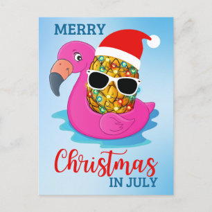 Kerstmis in juli Pineapple Santas Pet Flamingo Ho Feestdagenkaart