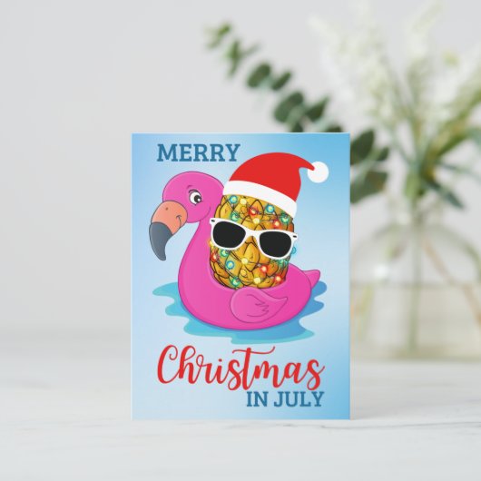 Kerstmis in juli Pineapple Santas Pet Flamingo Ho Feestdagenkaart (Staand voorkant)