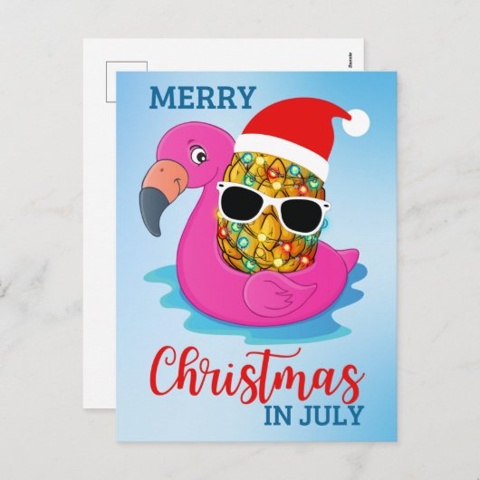 Kerstmis in juli Pineapple Santas Pet Flamingo Ho Feestdagenkaart (Voorkant / Achterkant)