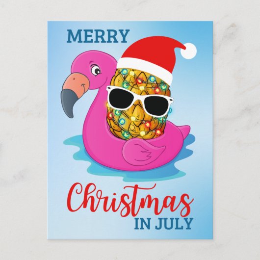 Kerstmis in juli Pineapple Santas Pet Flamingo Ho Feestdagenkaart (Voorkant)