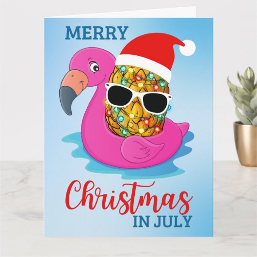 Kerstmis in juli Pineapple Santas Pet Flamingo Ho Kaart (Kleine Plant)