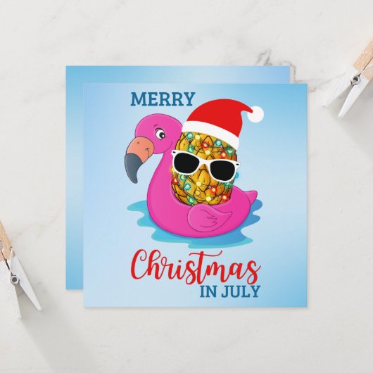Kerstmis in juli Pineapple Santas Pet Flamingo Ho Kaart (Voorkant / Achterkant in situ)