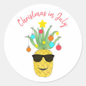 Kerstmis in juli Pineapple Tropical Holiday Ronde Sticker (Voorkant)