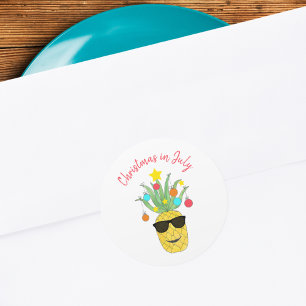 Kerstmis in juli Pineapple Tropical Holiday Ronde Sticker