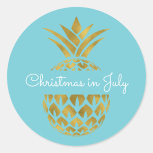 Kerstmis in juli Pineapple Tropical Holiday Ronde Sticker