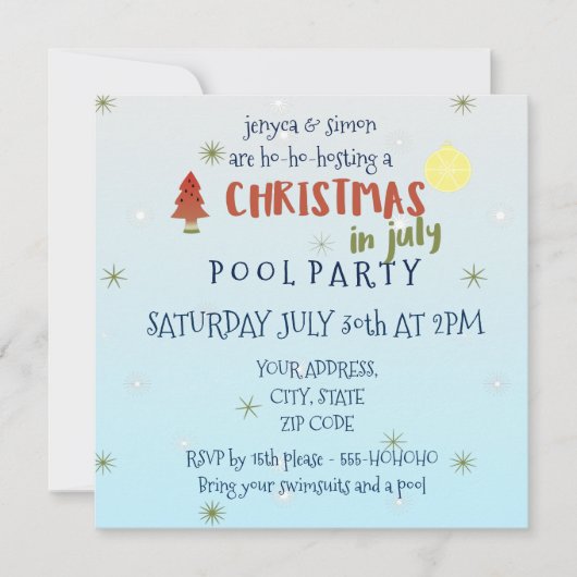 Kerstmis in juli Pool Party Invitation Kaart (Voorkant)