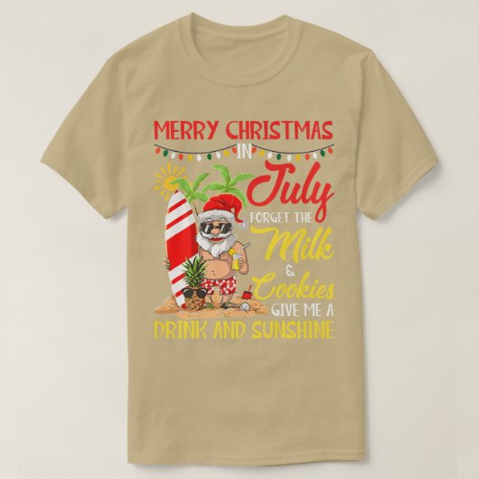 Kerstmis in juli Pool Party Santa Drink zomer T-shirt (Design voorkant)