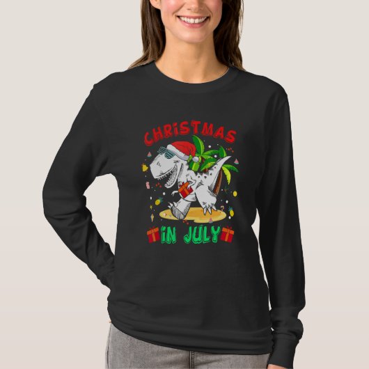 Kerstmis in juli Rex Dinosaurus Zomer Vakantie Jon T-shirt (Voorkant)