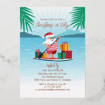 Kerstmis in juli Roos BBQ Beach Party Gold Folie Feestdagenkaart<br><div class="desc">Cool,  leuk,  felle kerstmis in juli,  uitnodiging aan vrienden en familie om je middagzomerse familiefeestjes te vieren,  of vertraagde kerst. Pas deze kaart aan door op de knop "Personaliseren" hierboven te klikken om de plaatsaanduidingstekst te wijzigen</div>