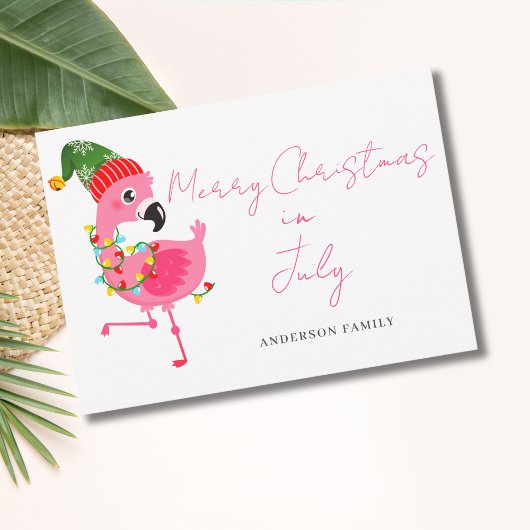Kerstmis in juli Roze Flamingo Flat Vakantie Kaart